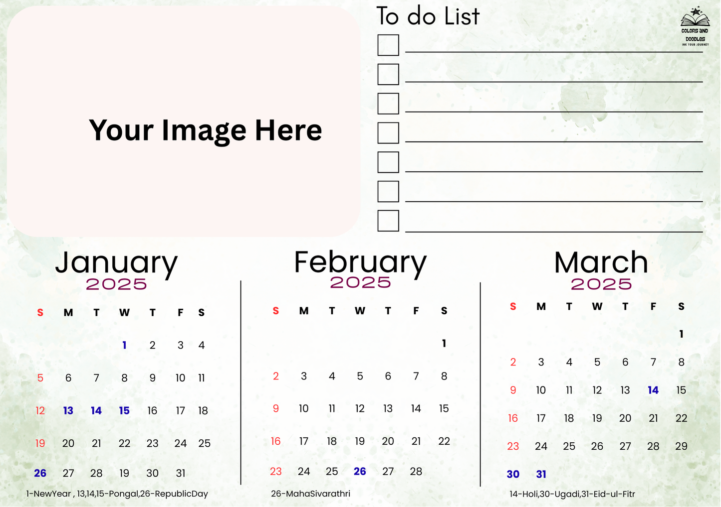 3 month view Calendar