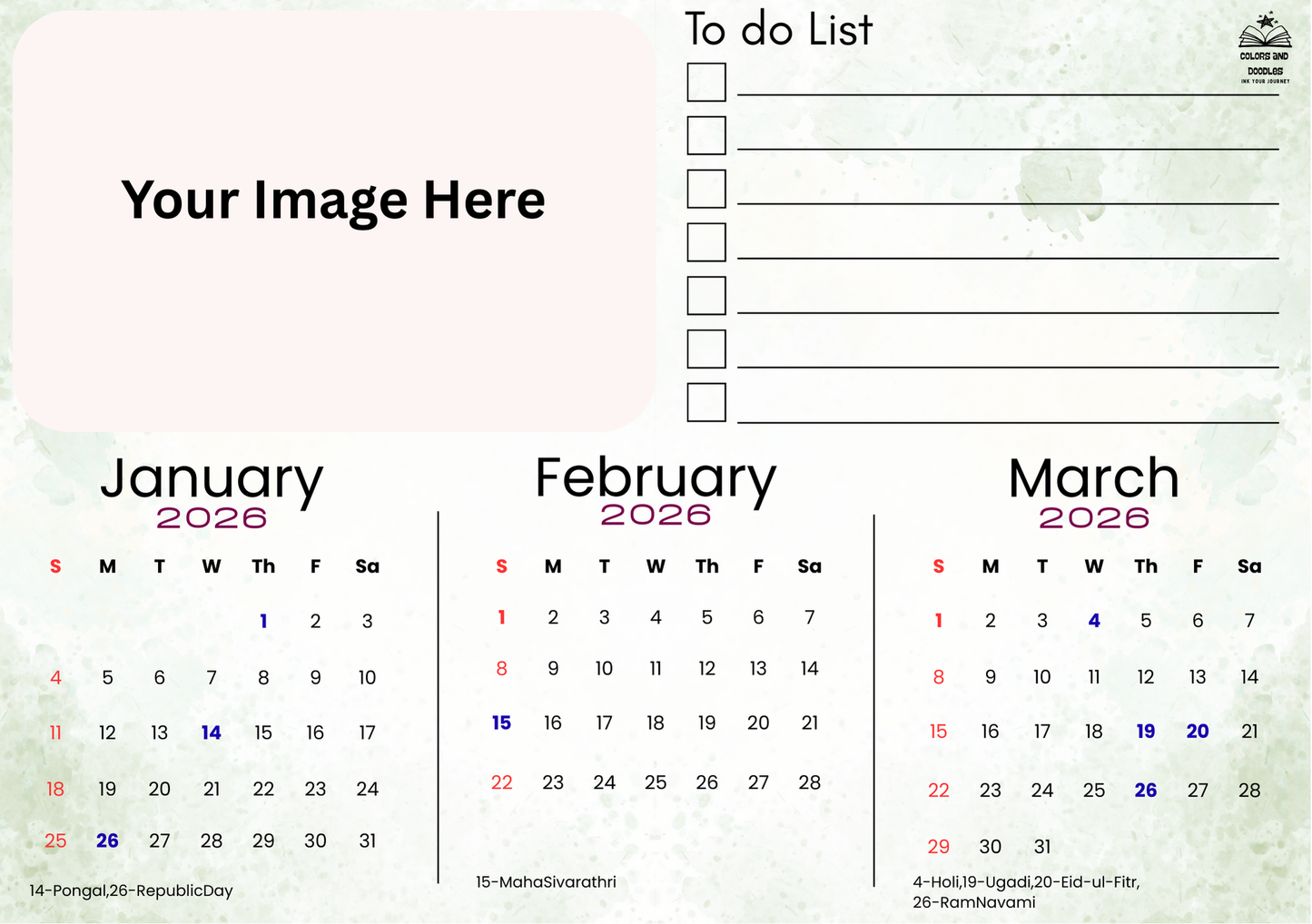 3 month view Calendar