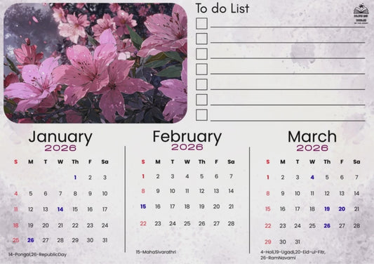 3 month view Calendar